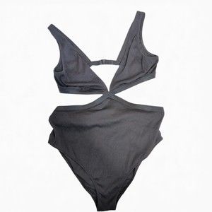 Aerie Ribbed Black Cut-Out One-Piece Swimsuit XL